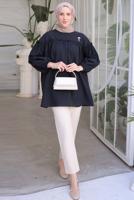 Tesettür giyim SİYAH BROŞ DETAYLI TUNİK T 74616