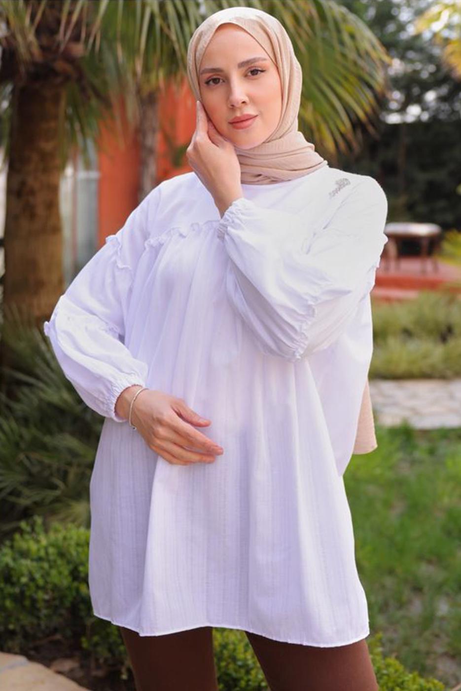 Tesettür giyim KREM BROŞ DETAYLI TUNİK T 74616