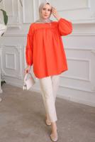 Tesettür giyim TURUNCU BROŞ DETAYLI TUNİK T 74616