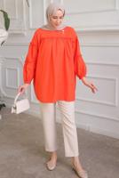 Tesettür giyim TURUNCU BROŞ DETAYLI TUNİK T 74616