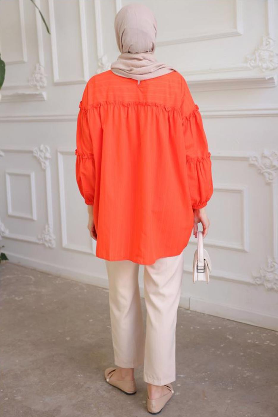 Tesettür giyim TURUNCU BROŞ DETAYLI TUNİK T 74616