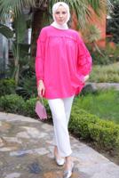 Tesettür giyim FUŞYA BROŞ DETAYLI TUNİK T 74616