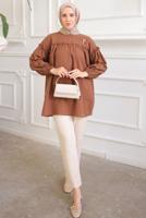 Tesettür giyim KAHVE BROŞ DETAYLI TUNİK T 74616