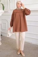 Tesettür giyim KAHVE BROŞ DETAYLI TUNİK T 74616