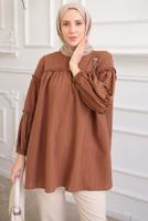 Tesettür giyim KAHVE BROŞ DETAYLI TUNİK T 74616