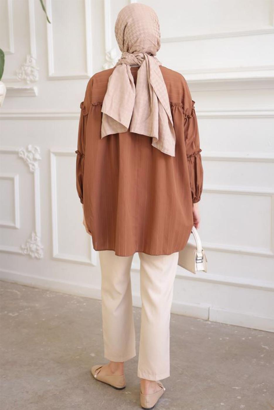 Tesettür giyim KAHVE BROŞ DETAYLI TUNİK T 74616