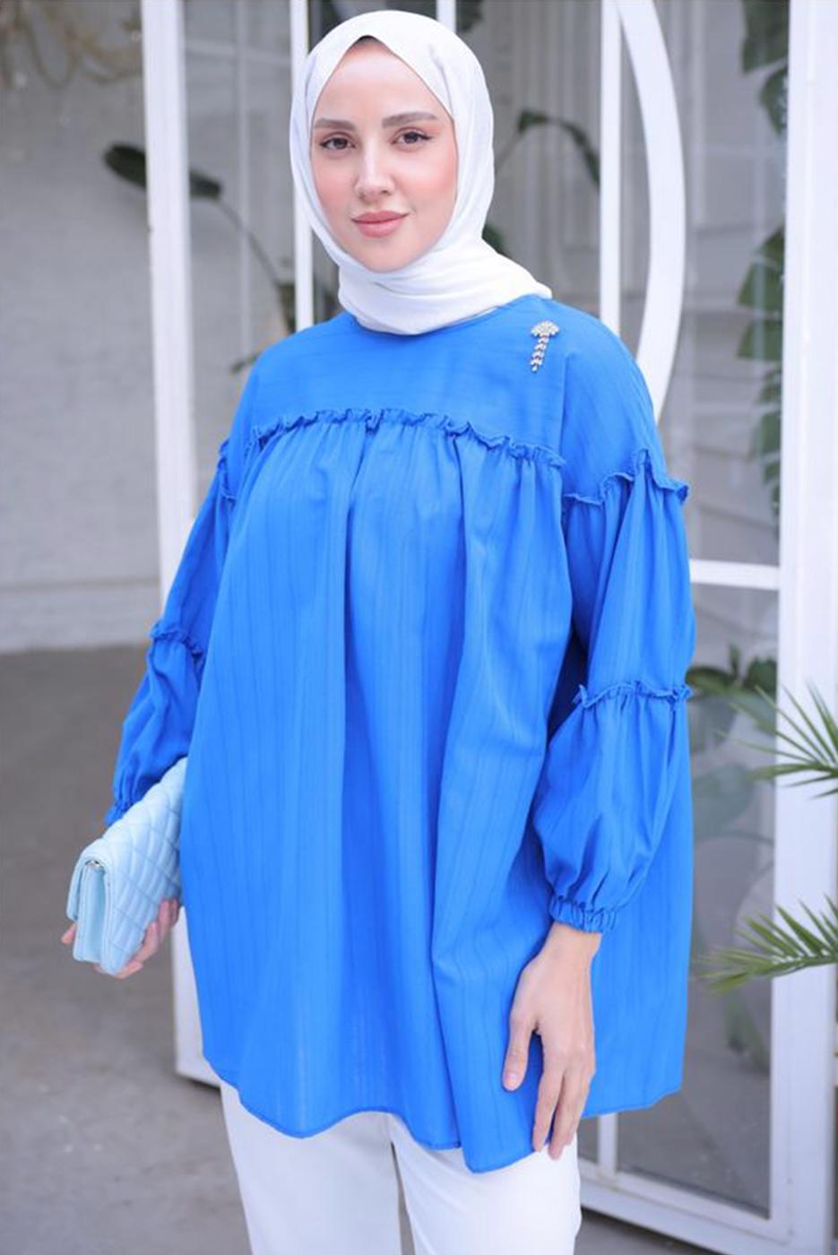 Tesettür giyim LACİVERT BROŞ DETAYLI TUNİK T 74616