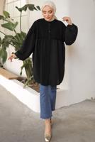 Tesettür giyim SİYAH BALON KOL GÖMLEK TUNİK T 8202