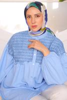 Tesettür giyim MAVİ BALON KOL GÖMLEK TUNİK T 8202