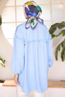 Tesettür giyim MAVİ BALON KOL GÖMLEK TUNİK T 8202