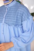 Tesettür giyim MAVİ BALON KOL GÖMLEK TUNİK T 8202