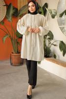 Tesettür giyim BEJ BALON KOL GÖMLEK TUNİK T 8202