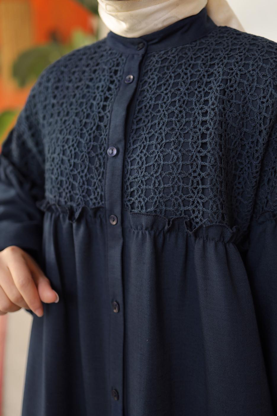 Tesettür giyim LACİVERT BALON KOL GÖMLEK TUNİK T 8202