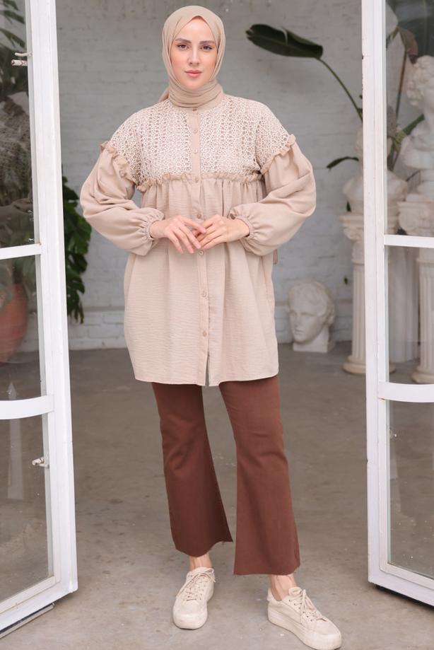 Vêtements hijab  BALLOON SLEEVE SHIRT TUNIC T 8202 - TRENDTESETTÜR