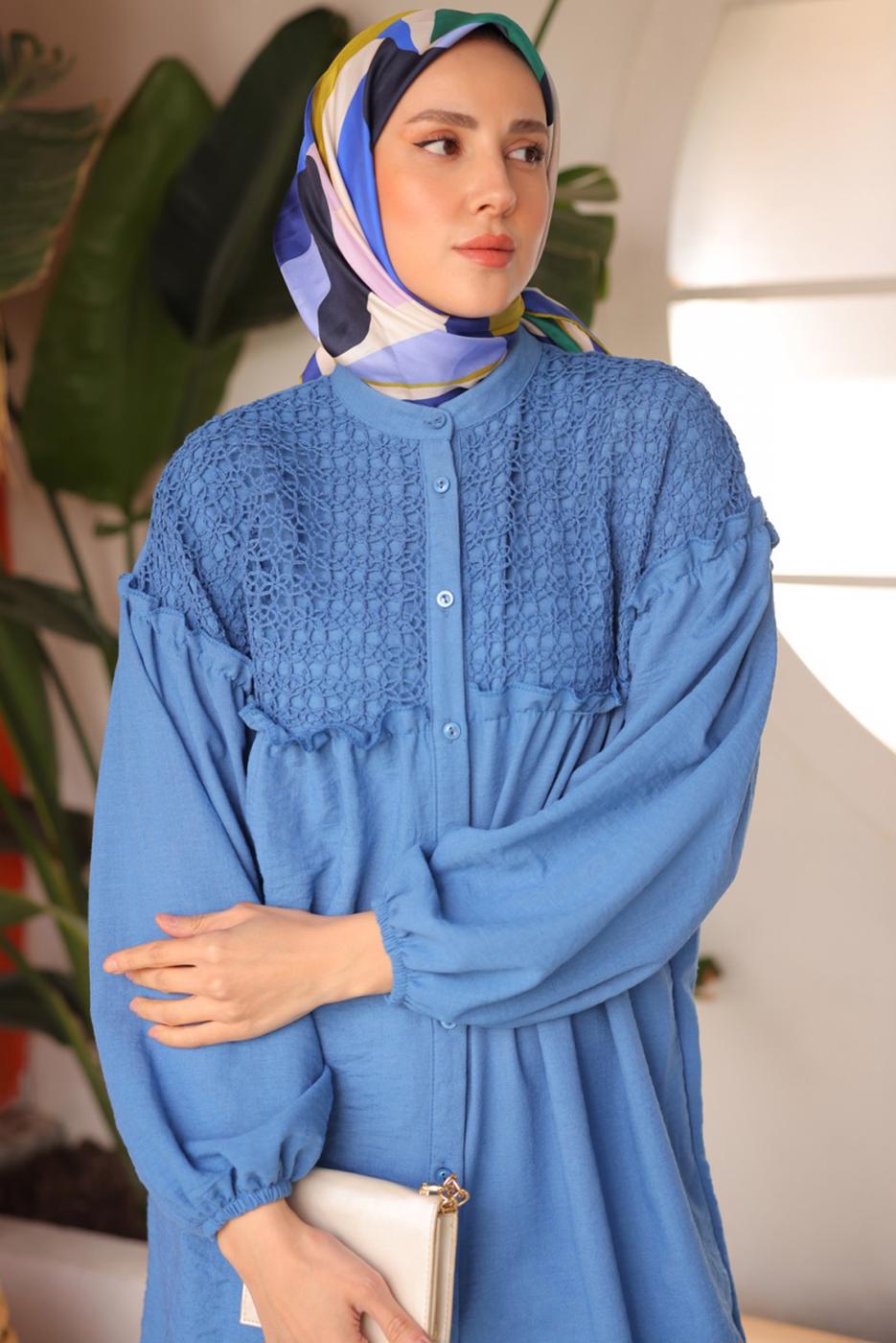 Tesettür giyim LACİVERT BALON KOL GÖMLEK TUNİK T 8202