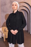 Tesettür giyim SİYAH PİLİSE DETAYLI GÖMLEK TUNİK T 8214