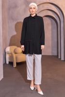 Tesettür giyim SİYAH PİLİSE DETAYLI GÖMLEK TUNİK T 8214