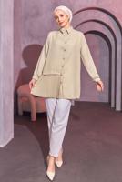 Tesettür giyim BEJ PİLİSE DETAYLI GÖMLEK TUNİK T 8214