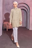 Tesettür giyim BEJ PİLİSE DETAYLI GÖMLEK TUNİK T 8214