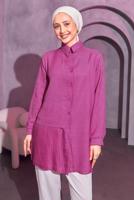Tesettür giyim FUŞYA PİLİSE DETAYLI GÖMLEK TUNİK T 8214