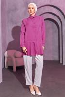 Tesettür giyim FUŞYA PİLİSE DETAYLI GÖMLEK TUNİK T 8214