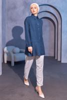 Tesettür giyim LACİVERT PİLİSE DETAYLI GÖMLEK TUNİK T 8214