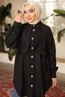 Tesettür giyim SİYAH DESENLİ GÖMLEK TUNİK T 8302