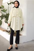 Tesettür giyim BEJ DESENLİ GÖMLEK TUNİK T 8302