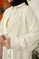 Tesettür giyim BEJ DESENLİ GÖMLEK TUNİK T 8302