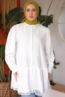 Tesettür giyim KREM GÜPÜR DETAYLI TUNİK T 83616