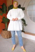 Tesettür giyim KREM GÜPÜR DETAYLI TUNİK T 83616