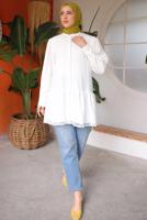 Tesettür giyim KREM GÜPÜR DETAYLI TUNİK T 83616