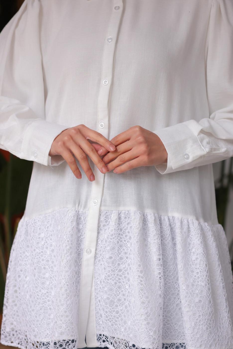 Tesettür giyim KREM GÜPÜR DETAYLI TUNİK T 83616