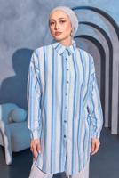 Tesettür giyim MAVİ ÇİZGİLİ GÖMLEK TUNİK T 8414