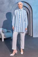 Tesettür giyim MAVİ ÇİZGİLİ GÖMLEK TUNİK T 8414