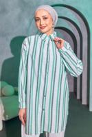 Tesettür giyim YEŞİL ÇİZGİLİ GÖMLEK TUNİK T 8414