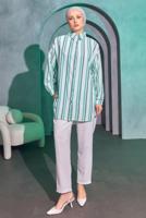 Tesettür giyim YEŞİL ÇİZGİLİ GÖMLEK TUNİK T 8414