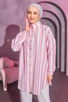 Tesettür giyim PEMBE ÇİZGİLİ GÖMLEK TUNİK T 8414