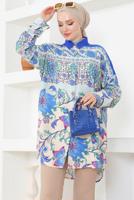 Tesettür giyim LACİVERT PAMUKLU DESENLİ GÖMLEK TUNİK T 8711