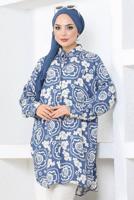 Tesettür giyim LACİVERT PAMUKLU DESENLİ GÖMLEK TUNİK T 8712