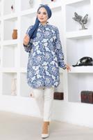 Tesettür giyim LACİVERT PAMUKLU DESENLİ GÖMLEK TUNİK T 8712