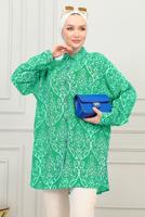 Tesettür giyim YEŞİL PAMUKLU GÖMLEK TUNİK T 8713