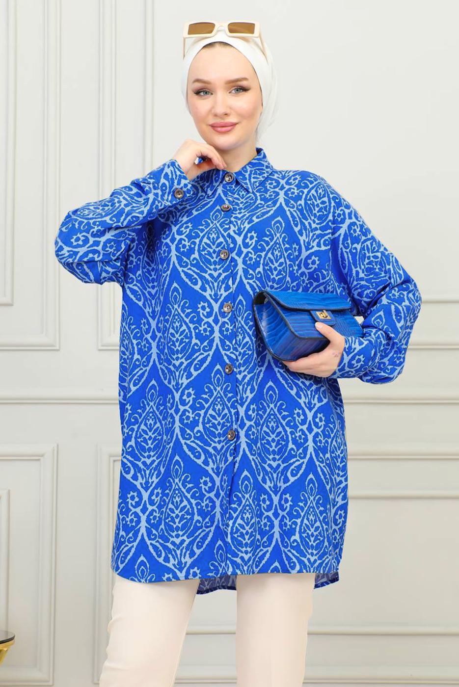 Tesettür giyim LACİVERT PAMUKLU GÖMLEK TUNİK T 8713