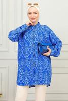 Tesettür giyim LACİVERT PAMUKLU GÖMLEK TUNİK T 8713