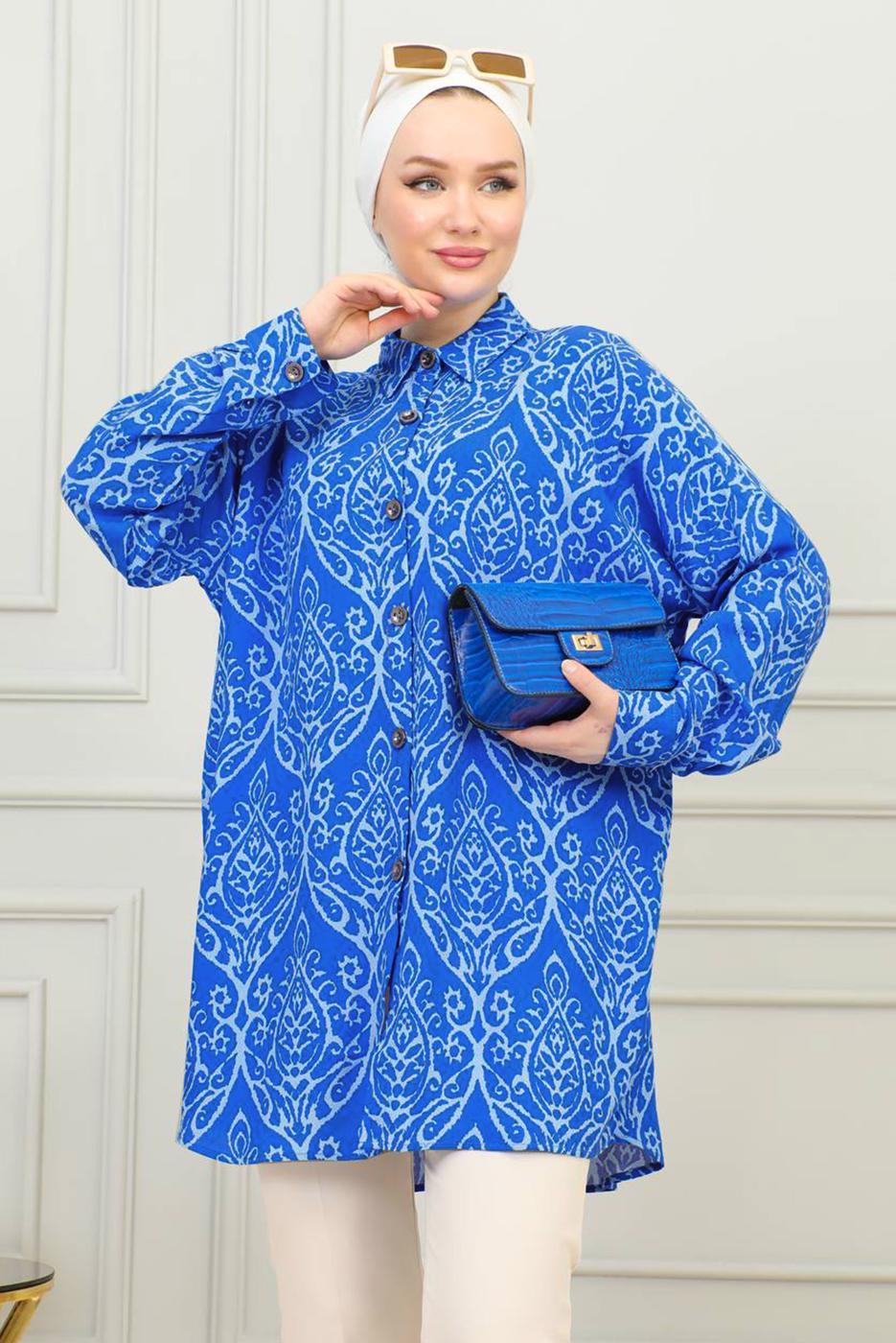 Tesettür giyim LACİVERT PAMUKLU GÖMLEK TUNİK T 8713