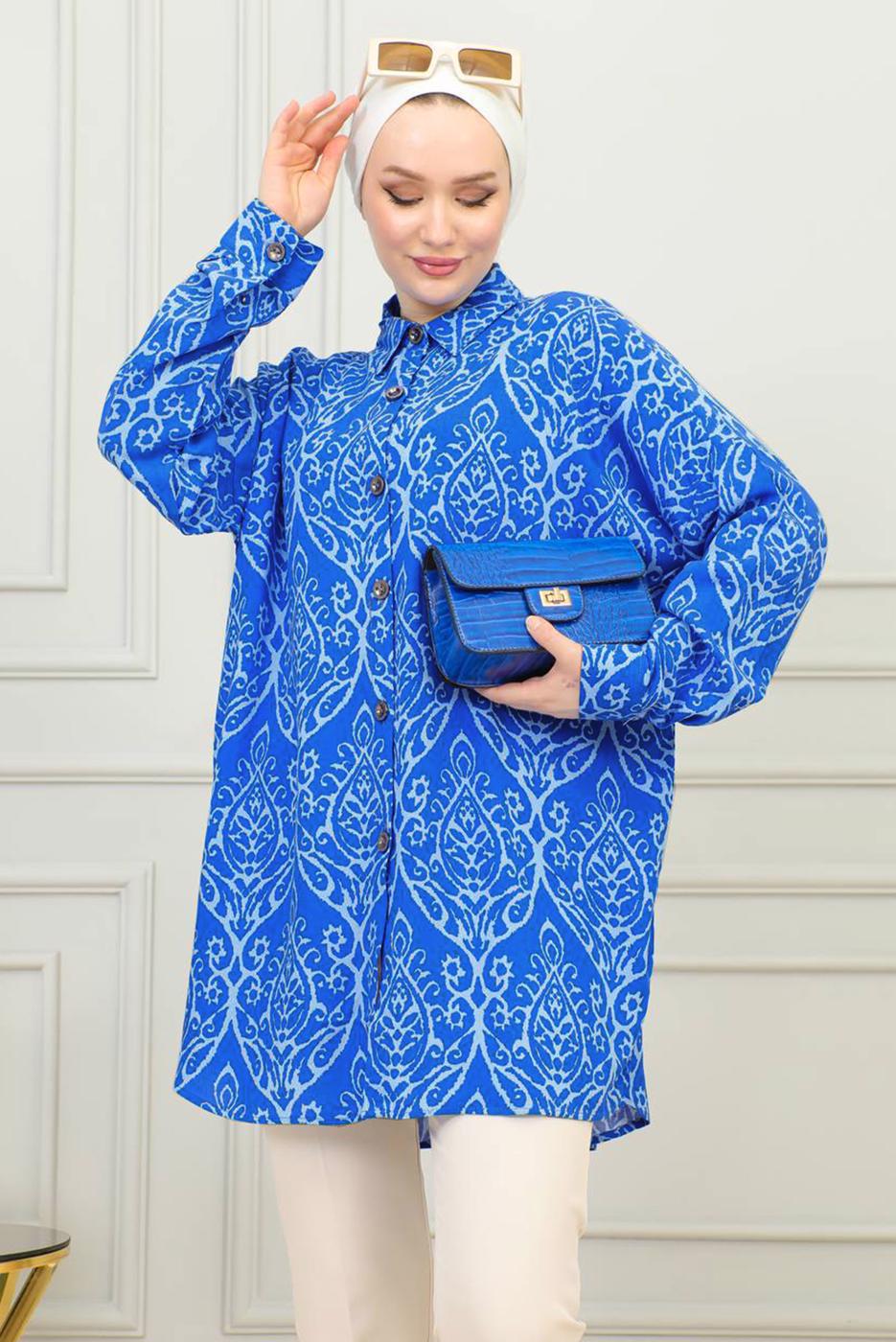 Tesettür giyim LACİVERT PAMUKLU GÖMLEK TUNİK T 8713