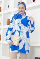 Tesettür giyim LACİVERT DESENLİ GÖMLEK TUNİK T 8716