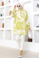 Tesettür giyim YEŞİL DESENLİ GÖMLEK TUNİK T 8724
