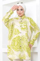 Tesettür giyim YEŞİL DESENLİ GÖMLEK TUNİK T 8724