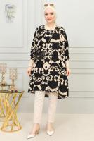 Tesettür giyim KREM DESENLİ UZUN TUNİK T 8734